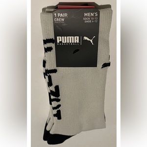 Puma Basketball Crew Socks 1 Pair Mens 6-12 Beige w/ Black ‘Don’t Flinch’ & Logo